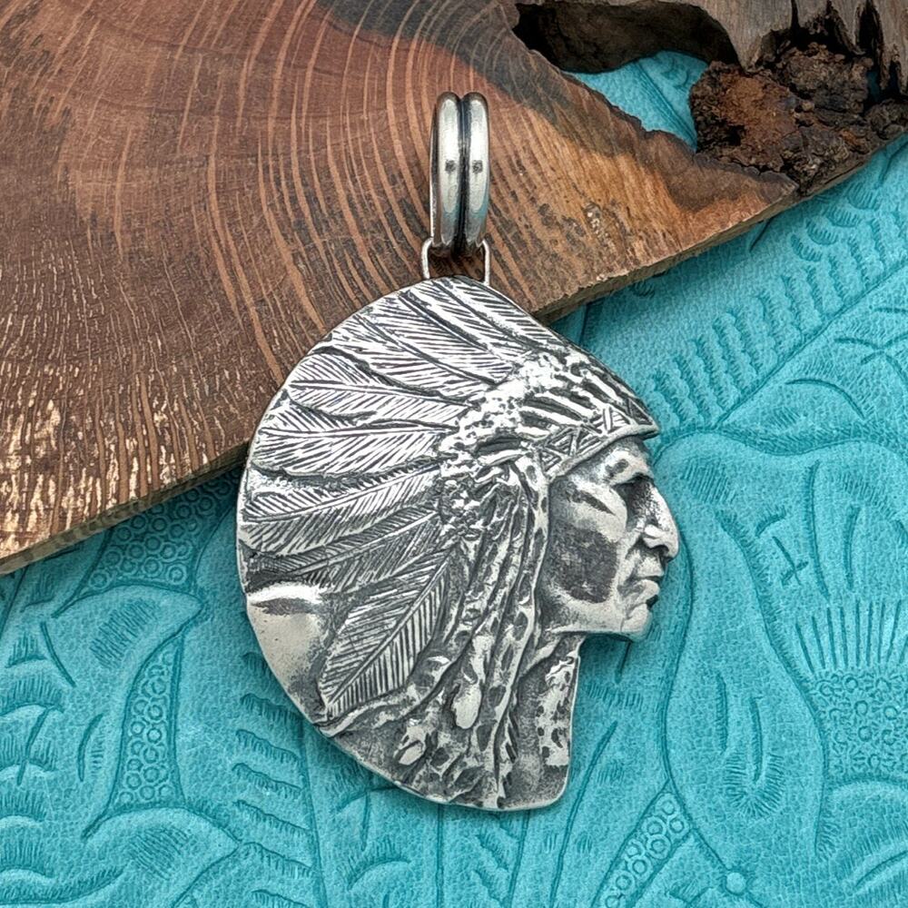 BUFFALO DANCER Taos Pueblo Sterling Silver Native American Chief Head Pendant